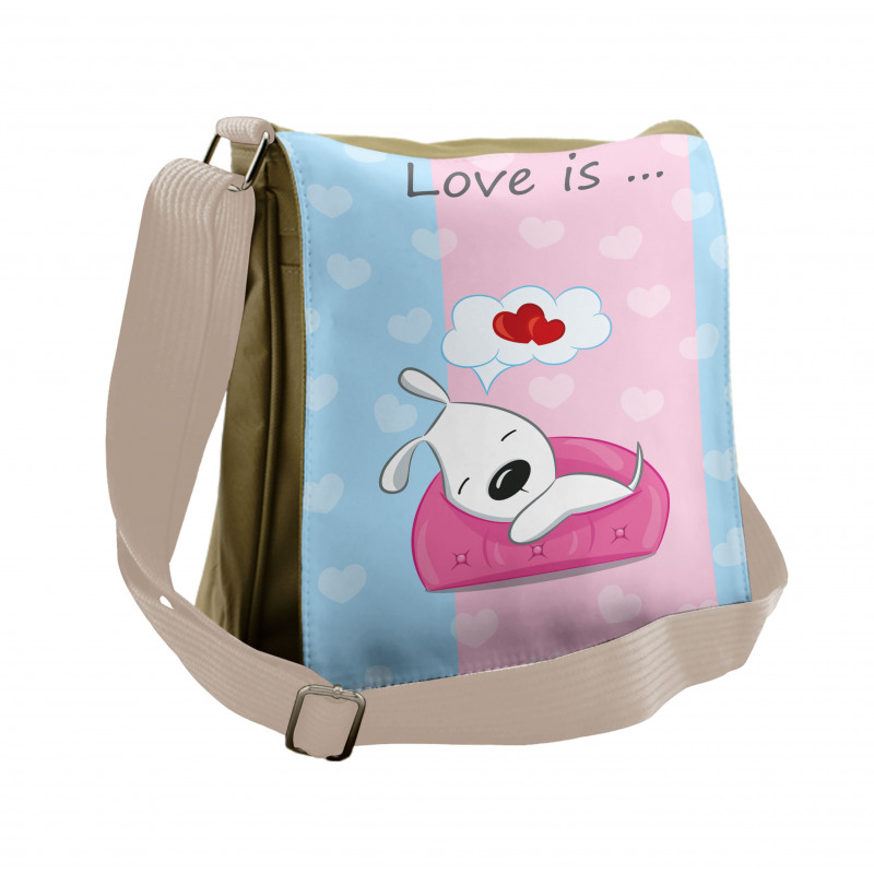 Puppies on Sofa Heart Shape Messenger Bag