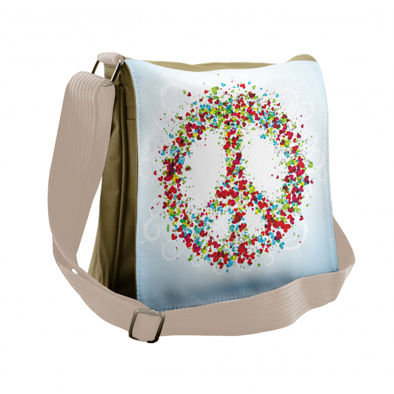 Peace Sign with Hearts Messenger Bag