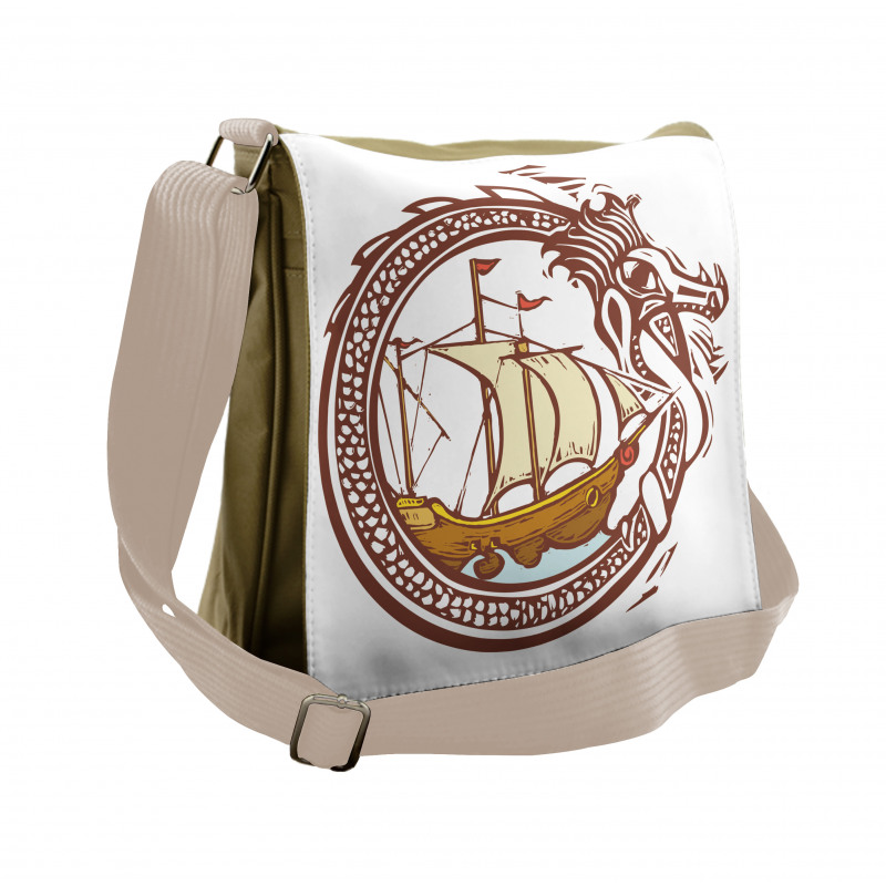 Sailing Boat Waves Dragon Messenger Bag