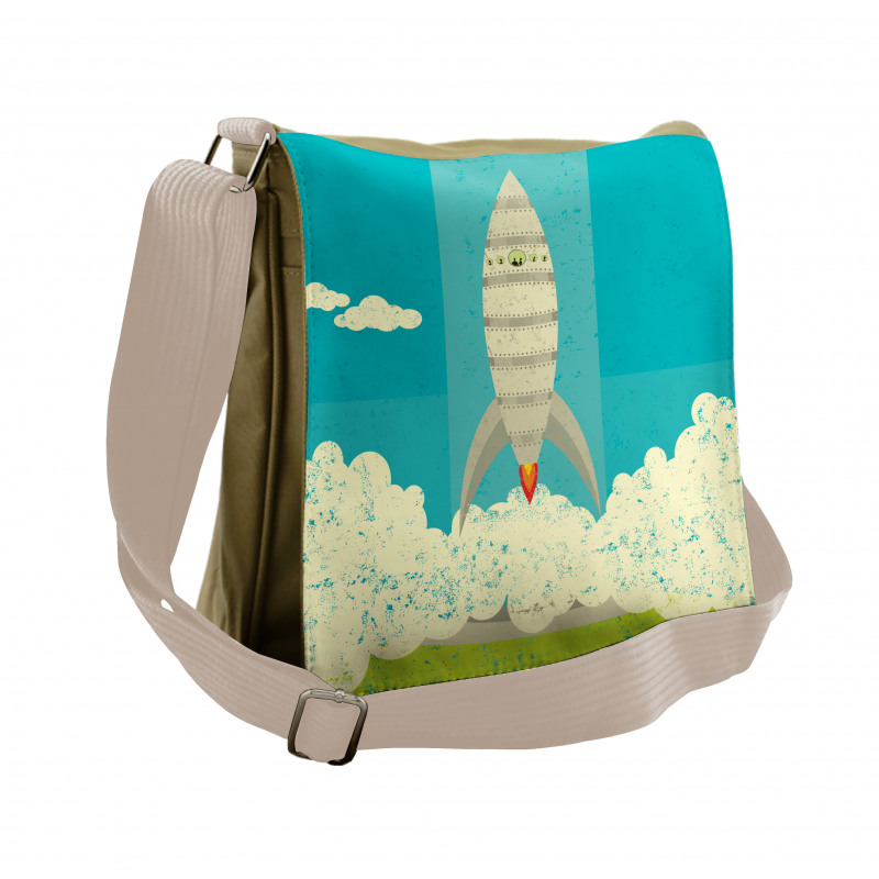 Flying Rocket Clouds Art Messenger Bag