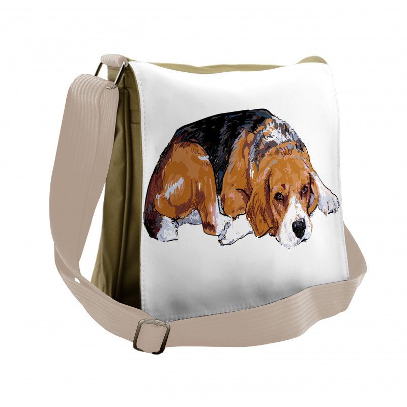 Sketch Like Drawing of Dog Messenger Bag