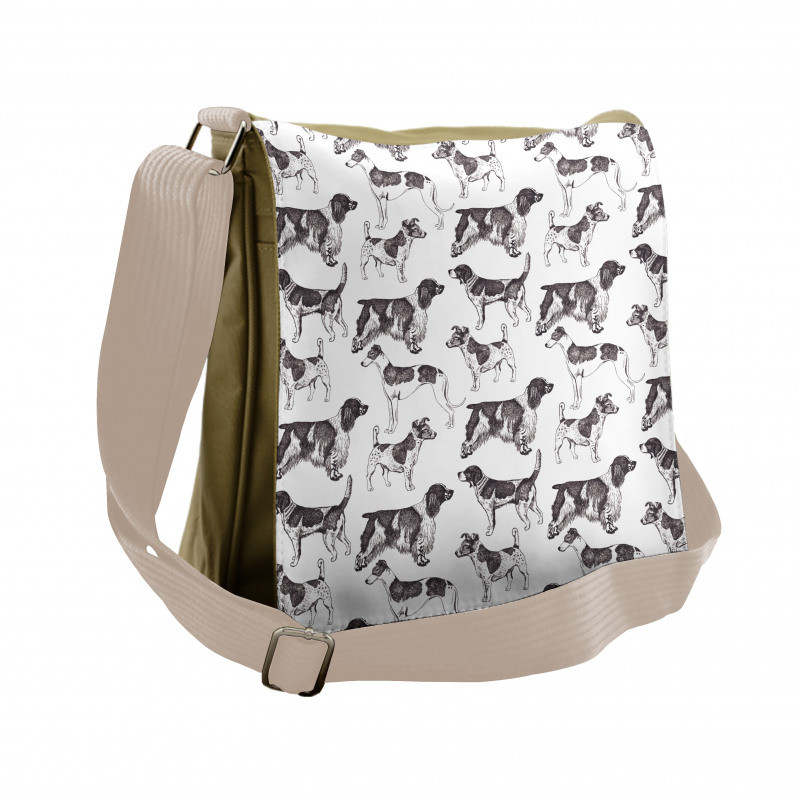 Monochrome Dog Breeds Messenger Bag