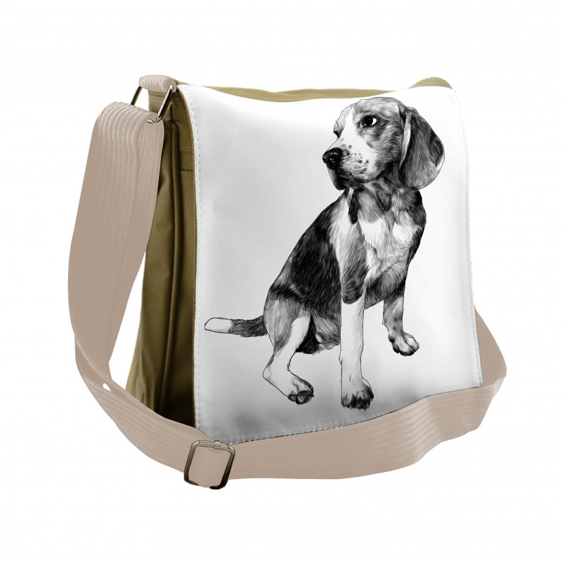 Monochrome Sketch Dog Friend Messenger Bag