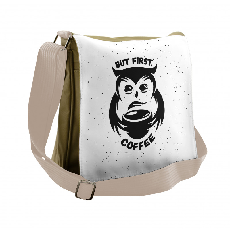 Owl Holds Mug Dots Messenger Bag