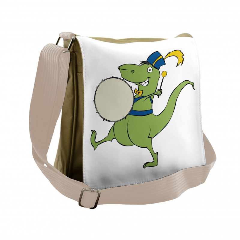 Happy Green Dinosaur Playing Messenger Bag