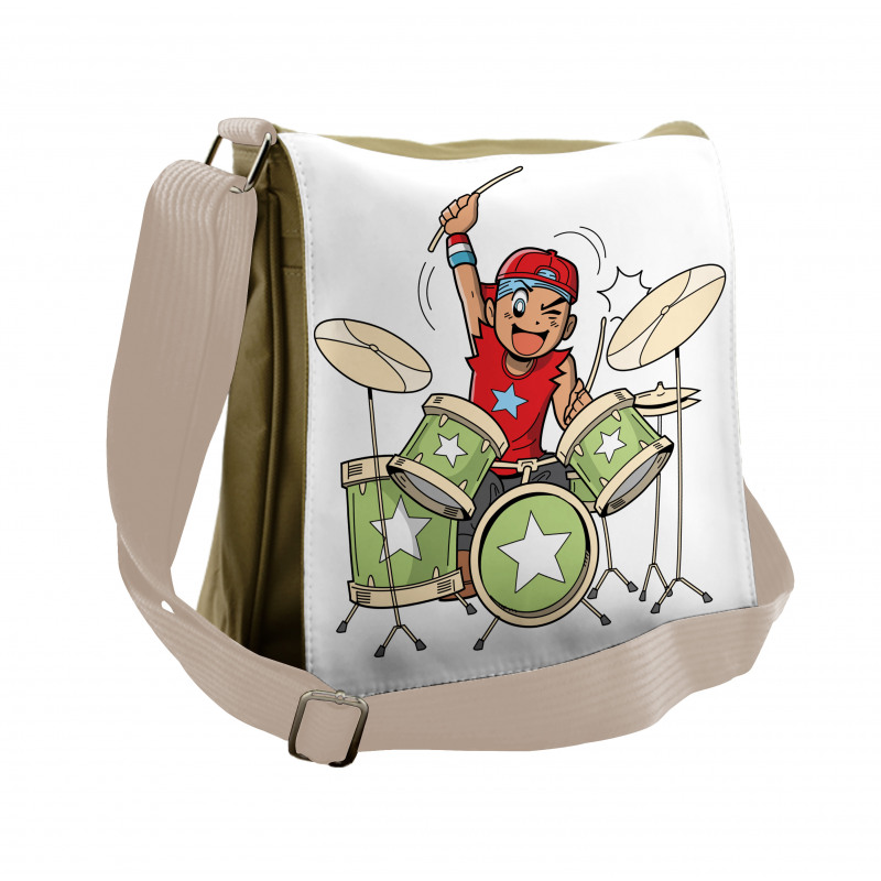 Cartoon Style Boy Drummer Messenger Bag