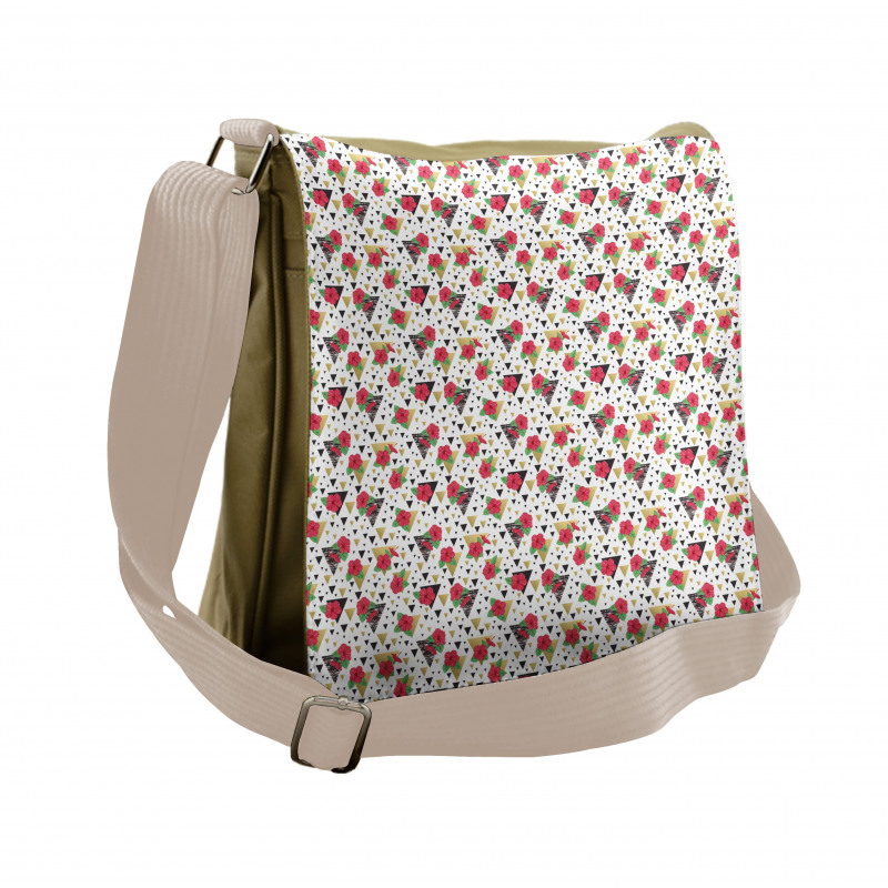 Modern Triangles and Flowers Messenger Bag