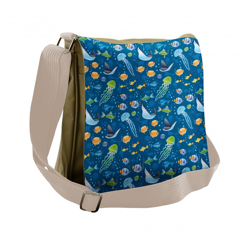 Fish Turtle Nautical Messenger Bag