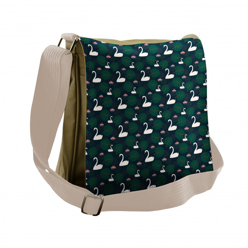 Bird Water Lily and Leaves Messenger Bag