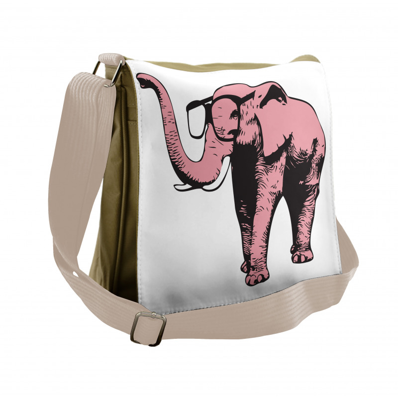 Cartoon Elephant in Glasses Messenger Bag