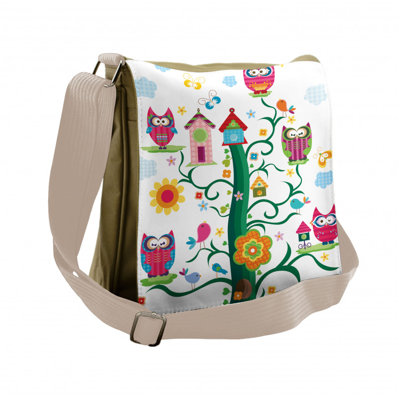 Owls on Tree with Dots Messenger Bag