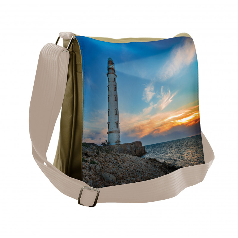 Lighthouse at Sunset Sea Messenger Bag