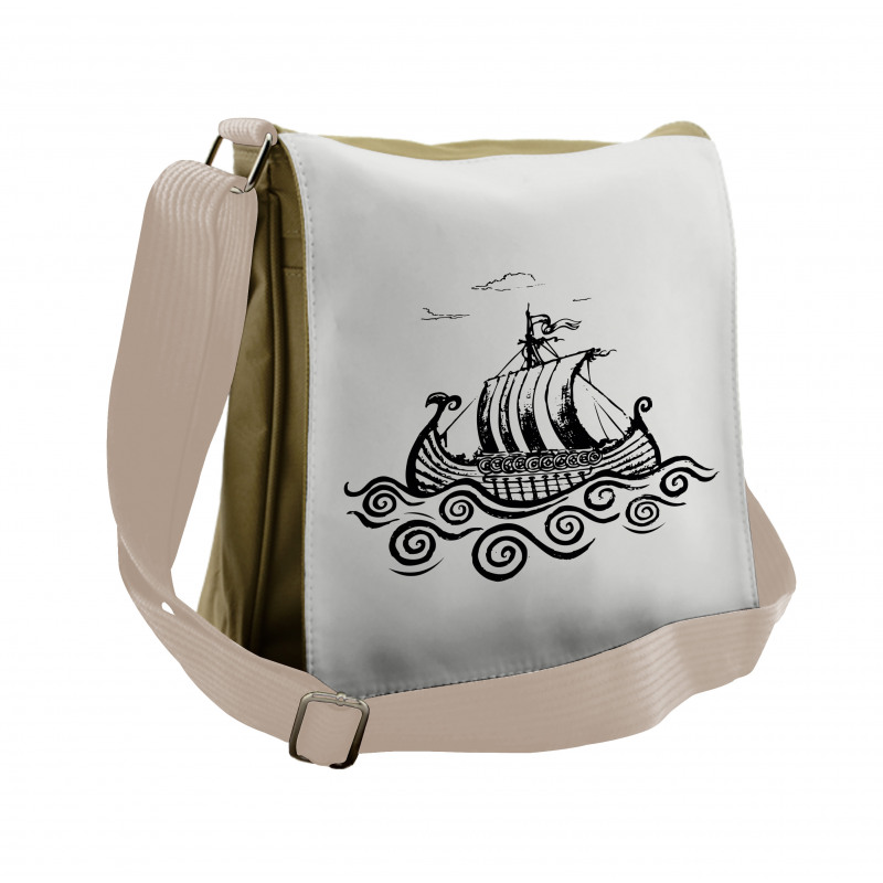 Ship with Whirlpool Waves Messenger Bag