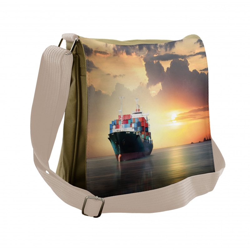 Cargo Ship at Sunset Photo Messenger Bag