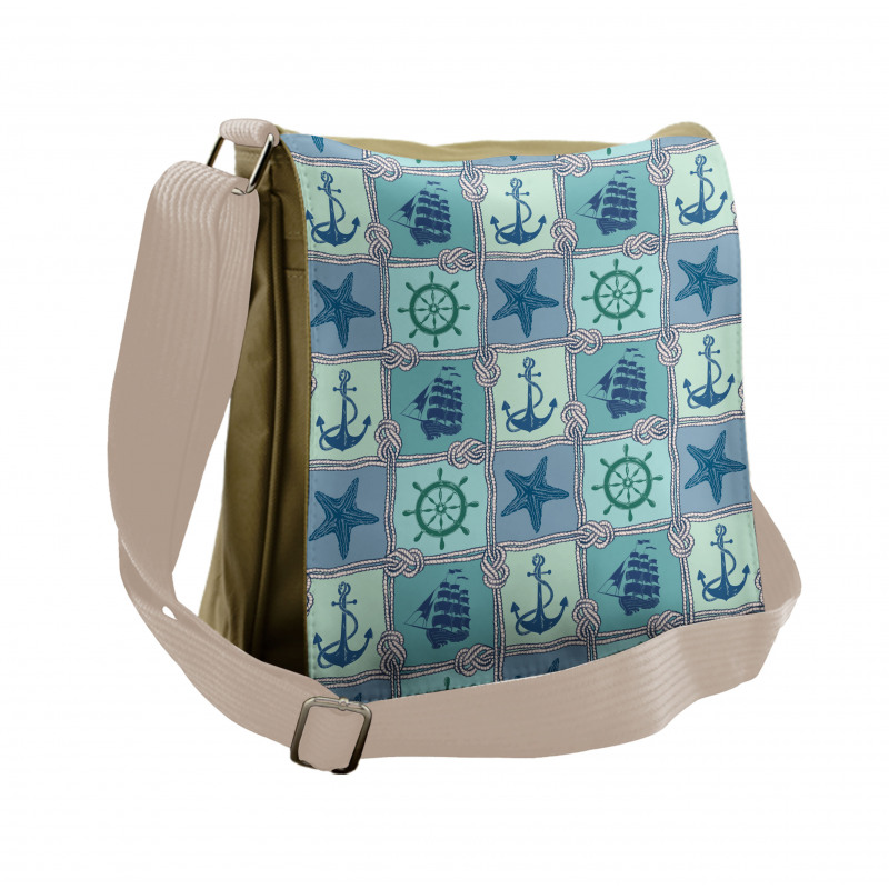 Ships Wheel Turquoise Messenger Bag