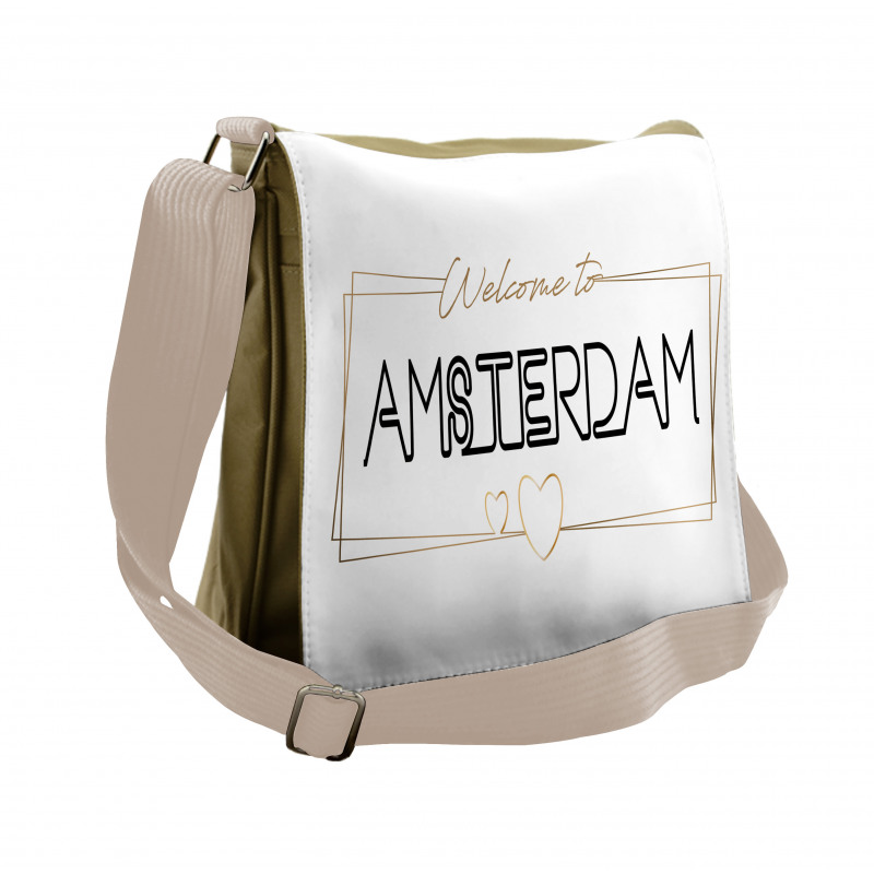 Cursive Text with Hearts Messenger Bag