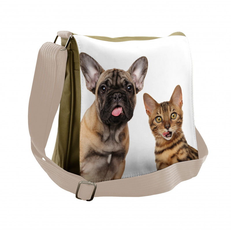 Cat and Dog Shocked Staring Messenger Bag