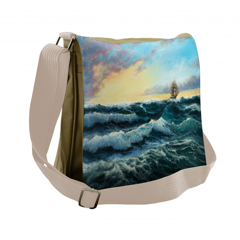 Ship in the Sea Painting Messenger Bag