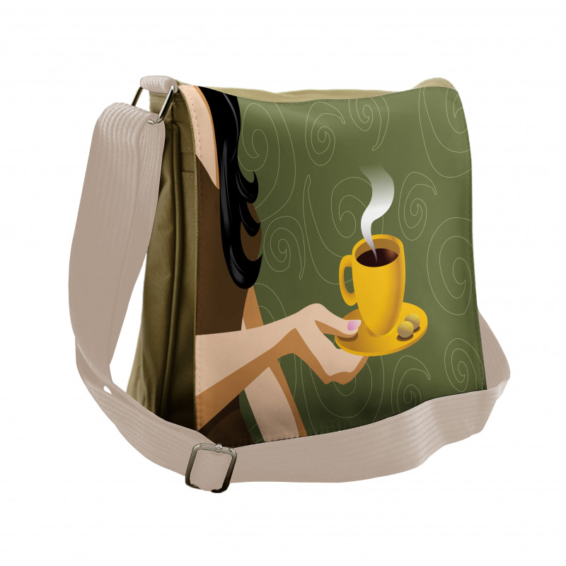 Woman Holding a Cup Cookies Messenger Bag