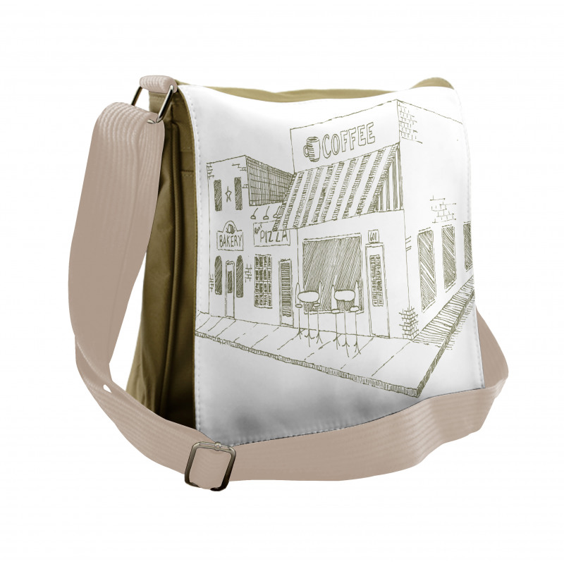 Urban Sidewalk Cafe Drawing Messenger Bag