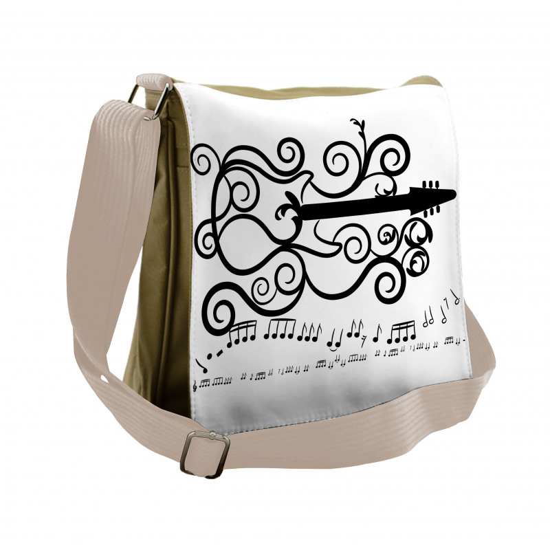 Retro Curls and Music Notes Messenger Bag