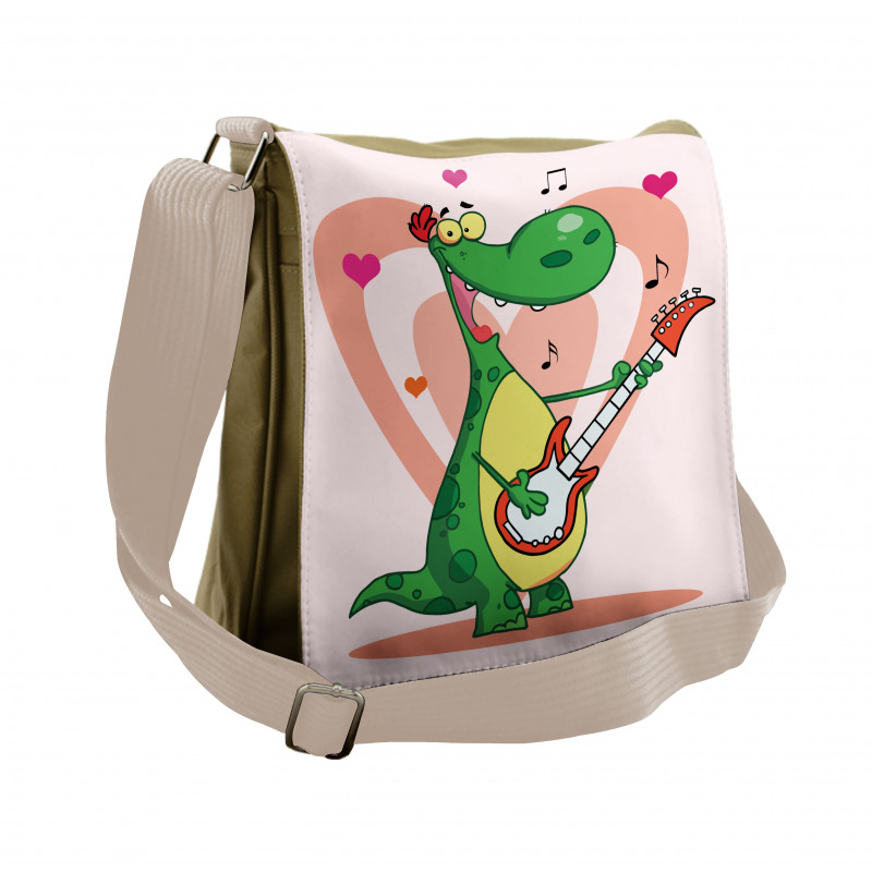 Hearts and a Happy Dinosaur Messenger Bag