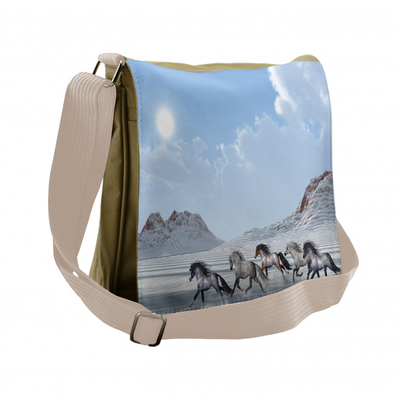 Snowy Day Wild Horse Messenger Bag