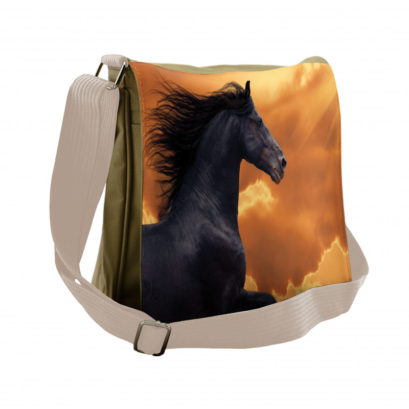 Galloping Friesian Horse Messenger Bag