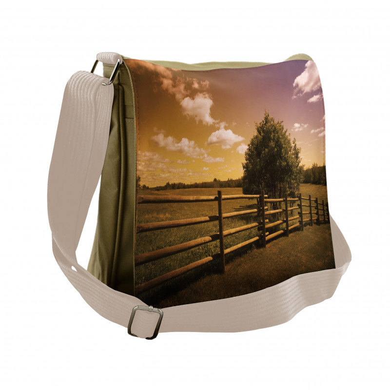 Rural Meadow Fence Sky Messenger Bag