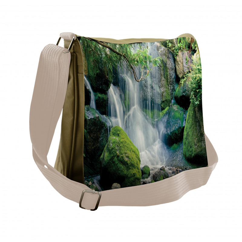 Waterfall Flows Rocks Messenger Bag