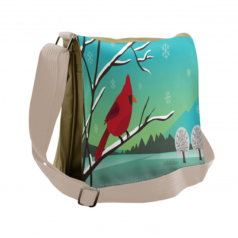 Bird on Snowy Branch Messenger Bag