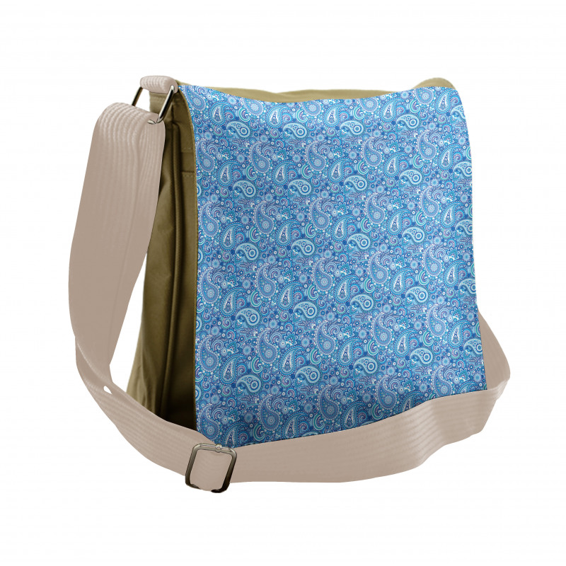 Blue Tones Boteh Art Messenger Bag