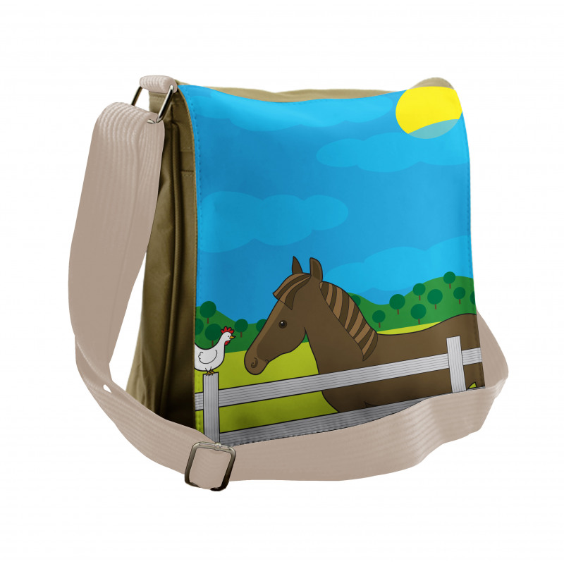 Farm Horse and Chicken Cartoon Messenger Bag