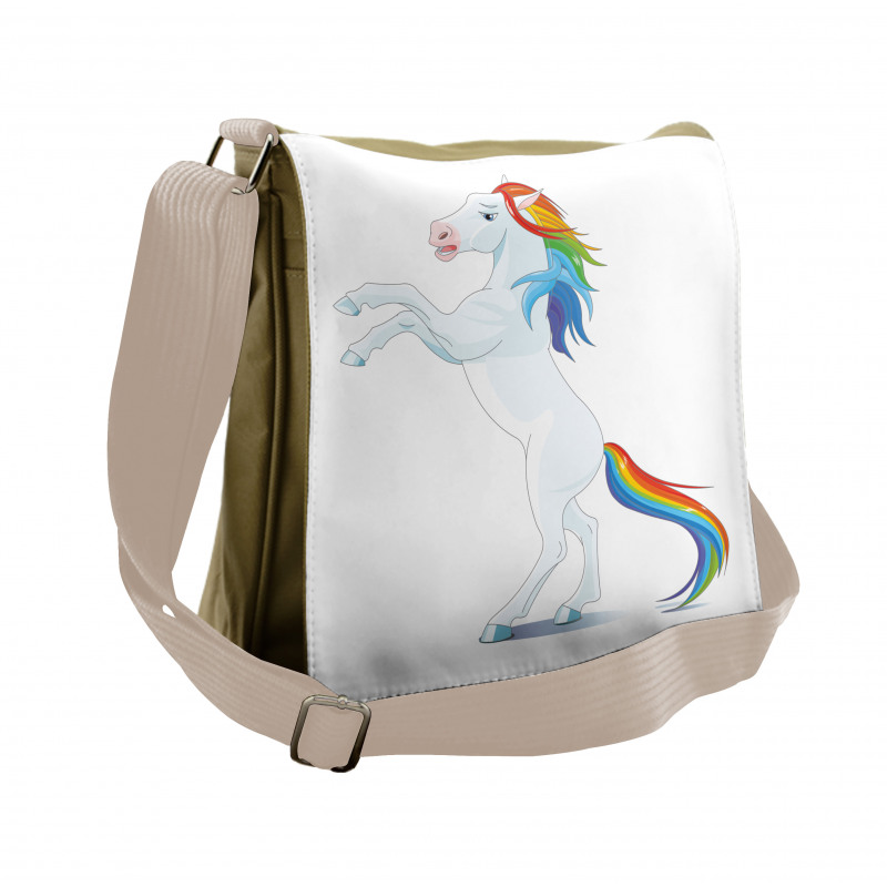 Reared up Horse Rainbow Mane Messenger Bag