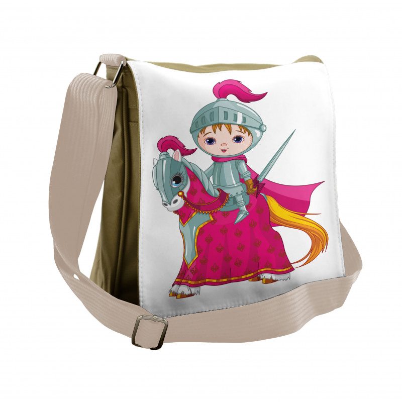 Knight Child on Horse Cartoon Messenger Bag