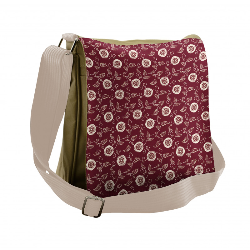 Bicolor Floral Graphic Art Messenger Bag