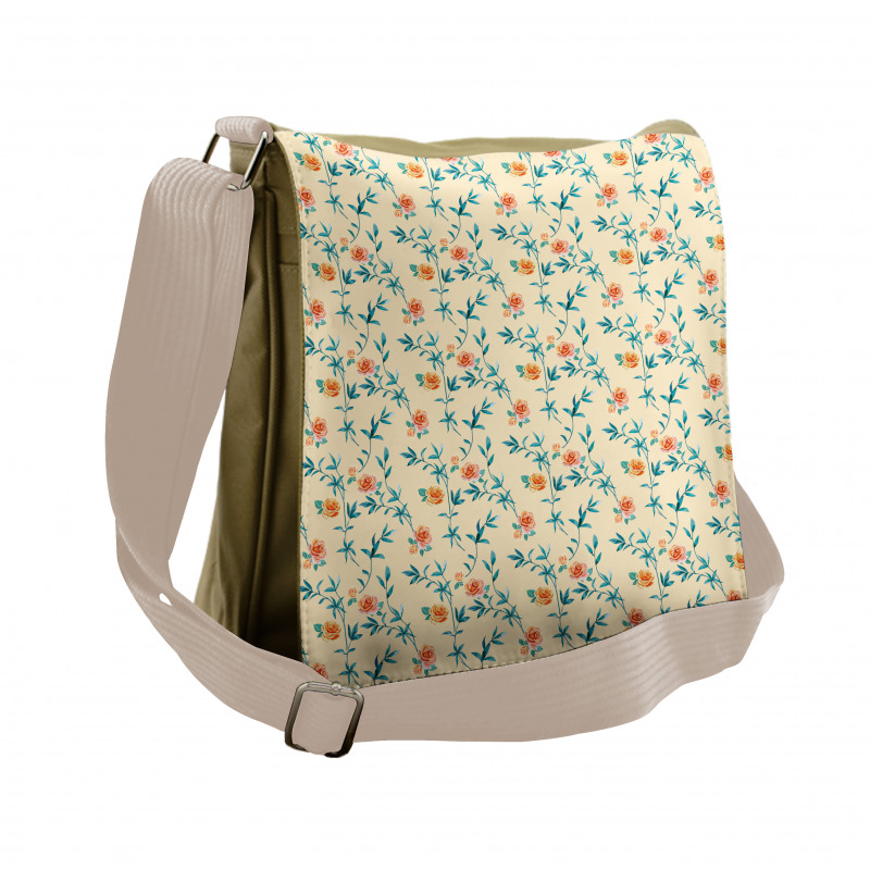 Watercolor Style Rose Flower Messenger Bag