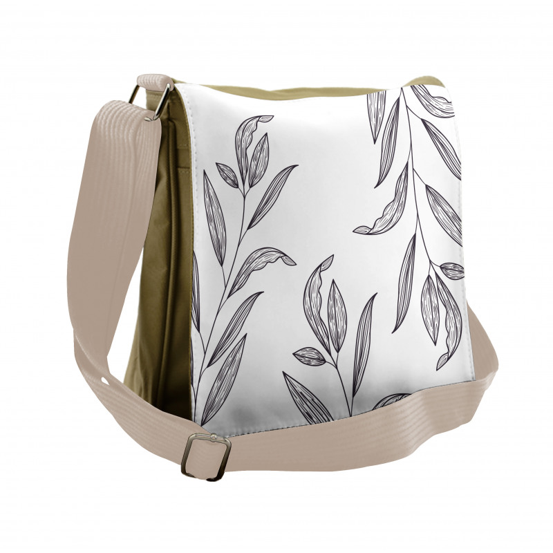 Hatched Look Leaves Art Messenger Bag