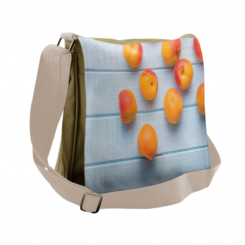 Apricots on Blue Wooden Table Messenger Bag