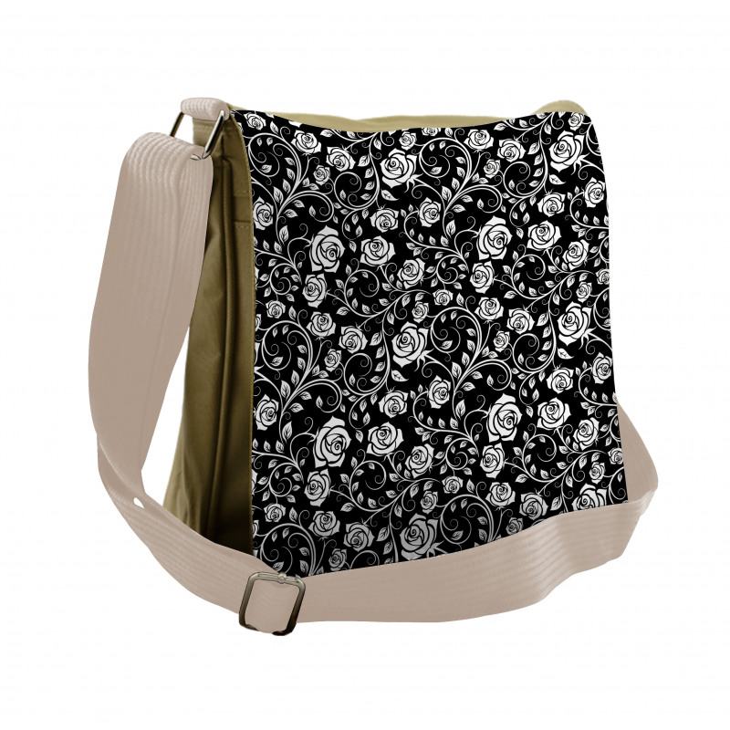 Roses on Swirling Stems Curl Messenger Bag