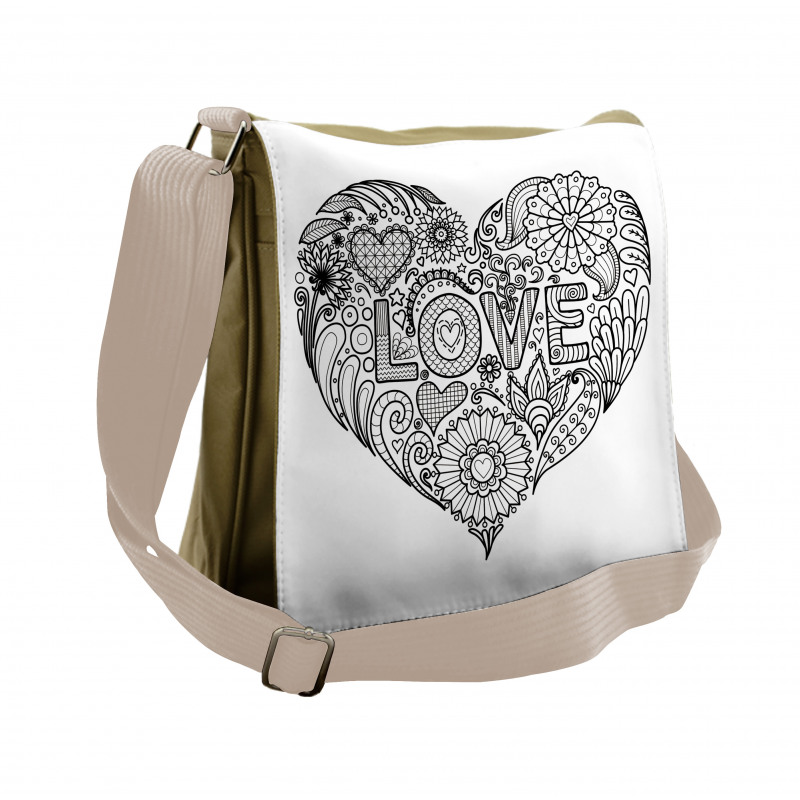 Love Uncolored Doodle Heart Messenger Bag