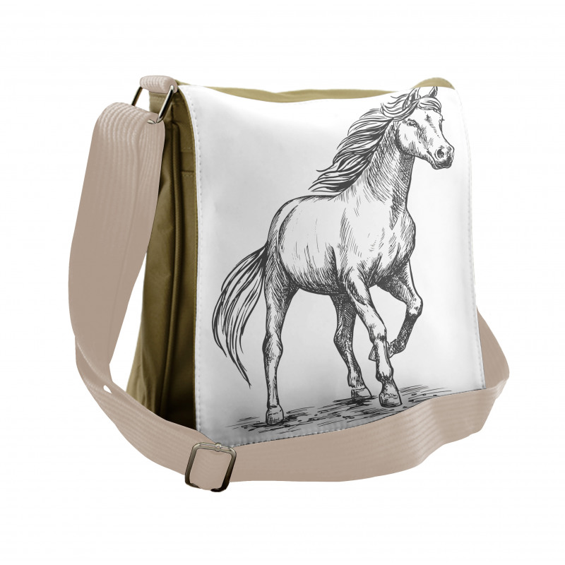 Sketchy Graphic of a Horse Messenger Bag