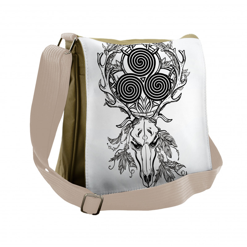 Deer Skull Feather Boho Messenger Bag