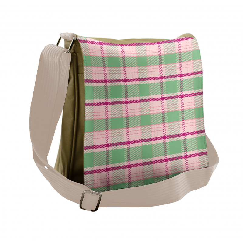 Symmetric Plaid Graphic Messenger Bag