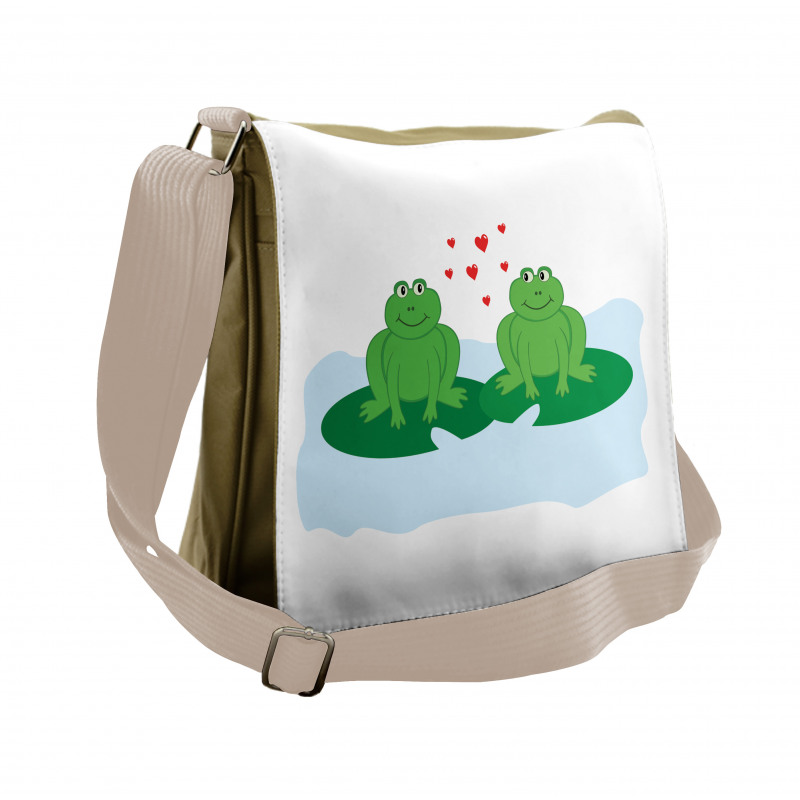 Cartoon 2 Frogs in Romance Messenger Bag