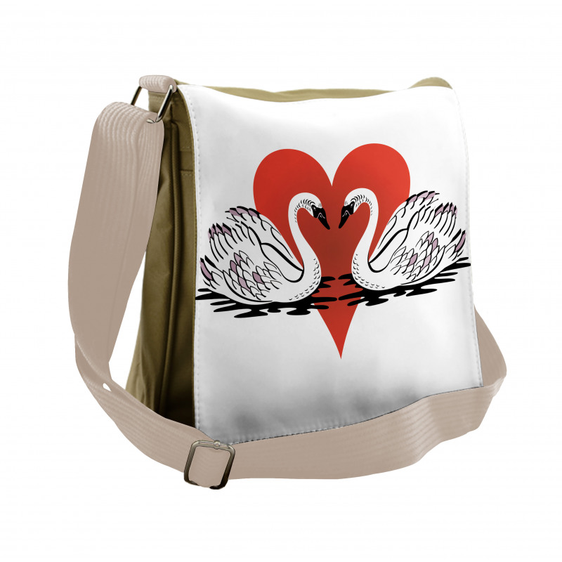 Couple Swans Lake Hearts Art Messenger Bag