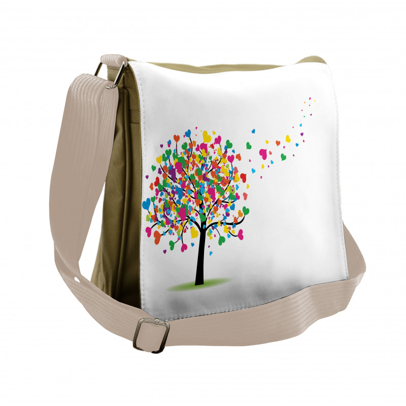 Colorful Hearts Leaves Trees Messenger Bag