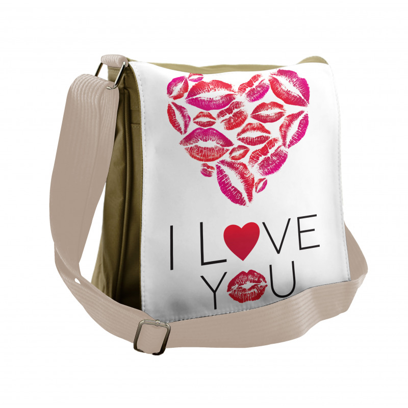 Kisses Lipsticks Lettering Messenger Bag