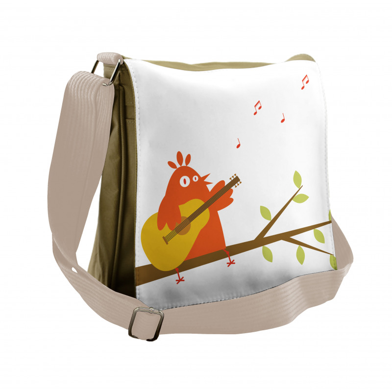 Singing Orange Bird on Branch Messenger Bag