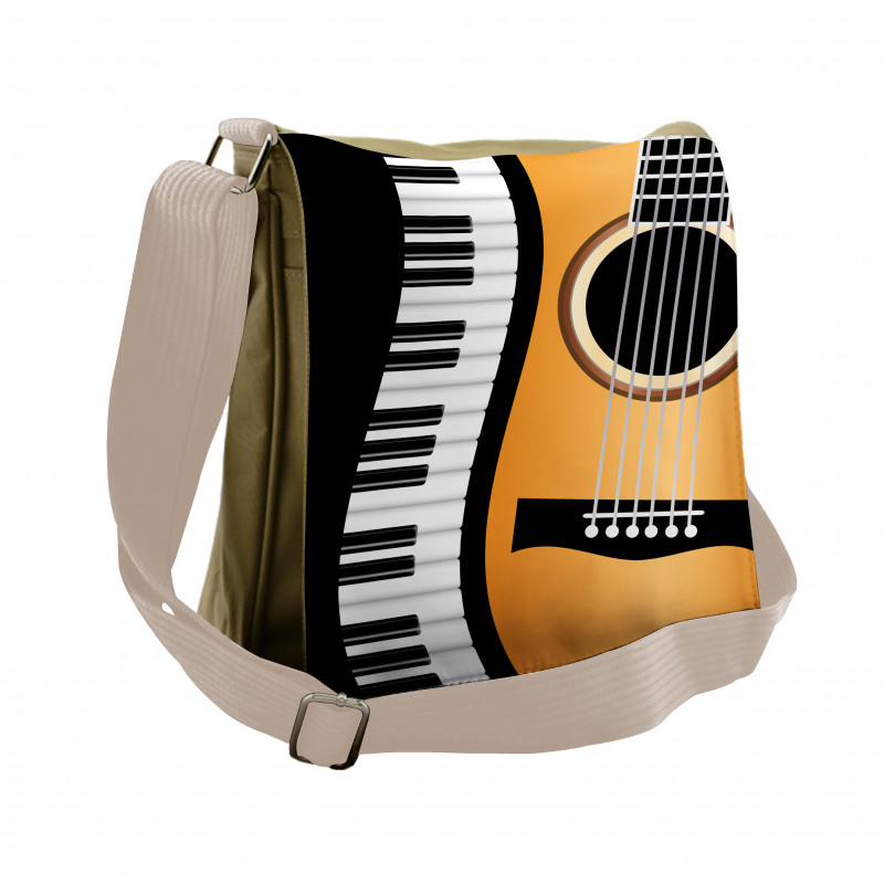 Piano Keys Wave and Guitar Messenger Bag